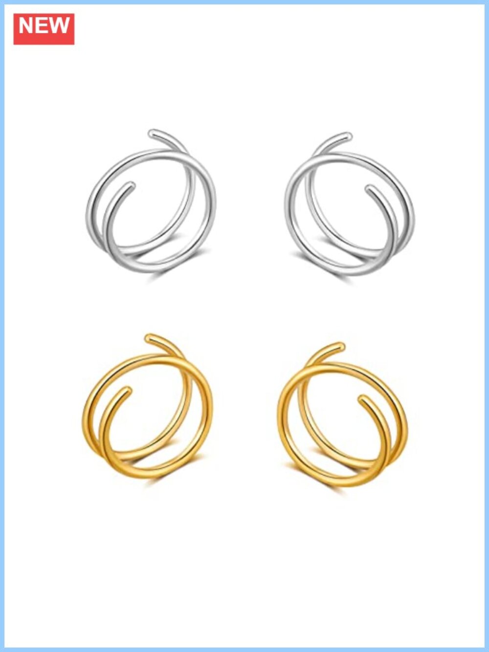 316L Stainless Steel Double Hoop Huggie Earrings 8mm Spiral Wrap